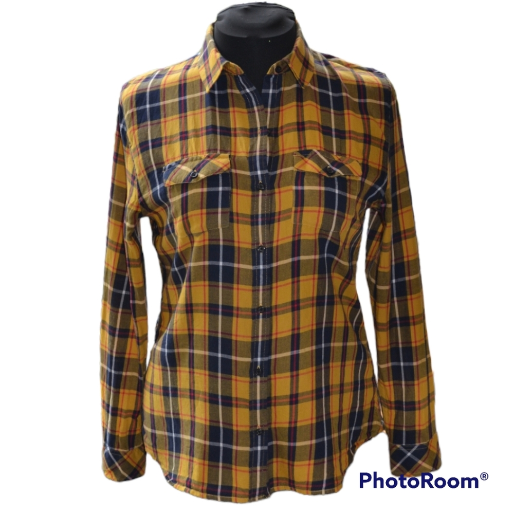Lightweight Yellow and Blue Plaid Button Down Shirt